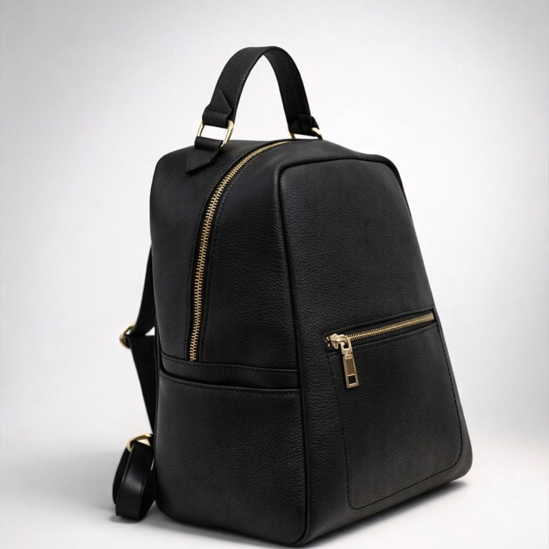 MERY NERA - Zaino Donna in Vera Pelle Nero Elegante con Zip – Design Minimal Chic