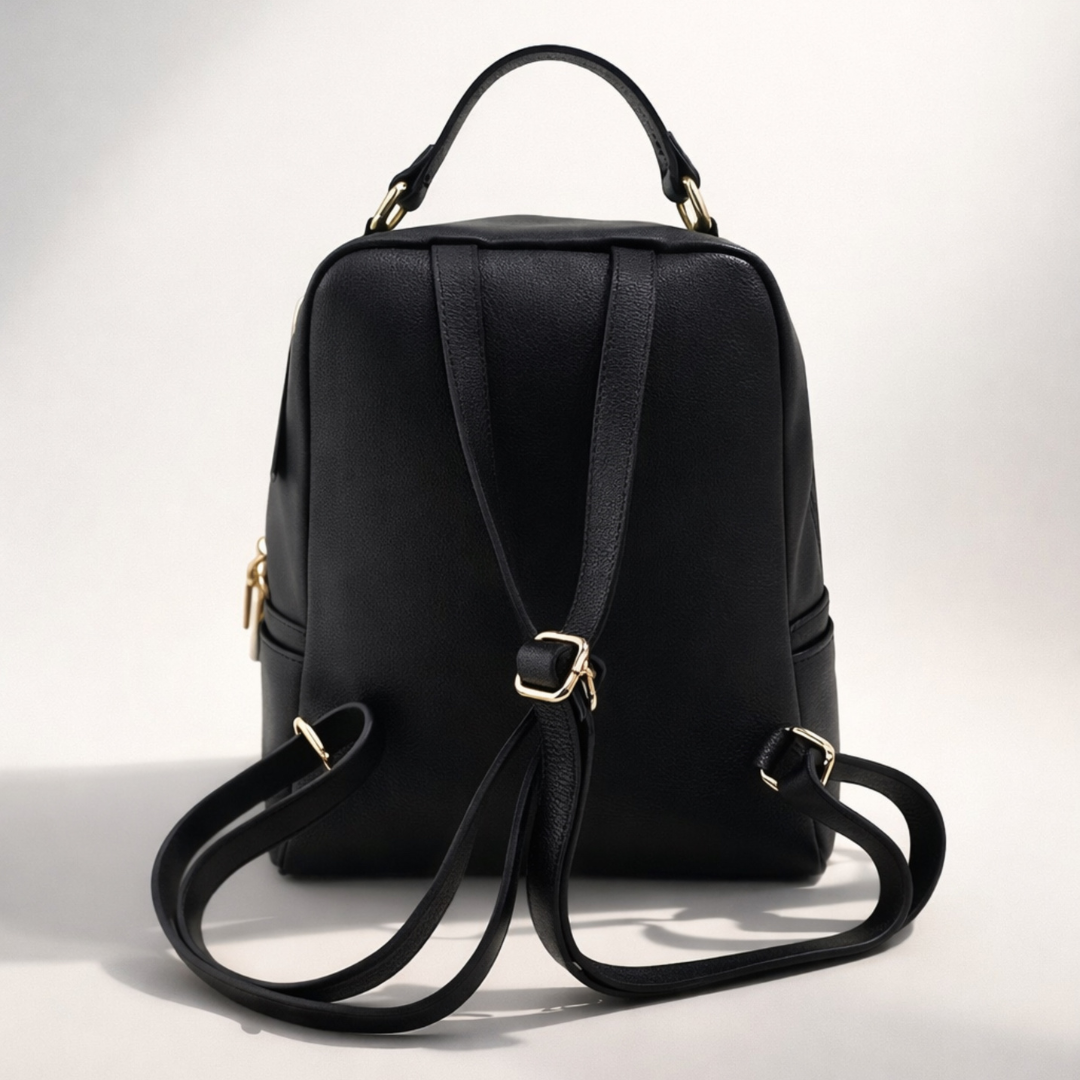 MERY NERA - Zaino Donna in Vera Pelle Nero Elegante con Zip – Design Minimal Chic