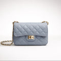 GIULIA BAG CELESTE – Borsa a Tracolla in Vera Pelle Trapuntata con Catena Oro