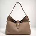 SIMONA BAG MOCACCINO – Borsa a Spalla in Vera Pelle Elegante con Chiusura Gioiello