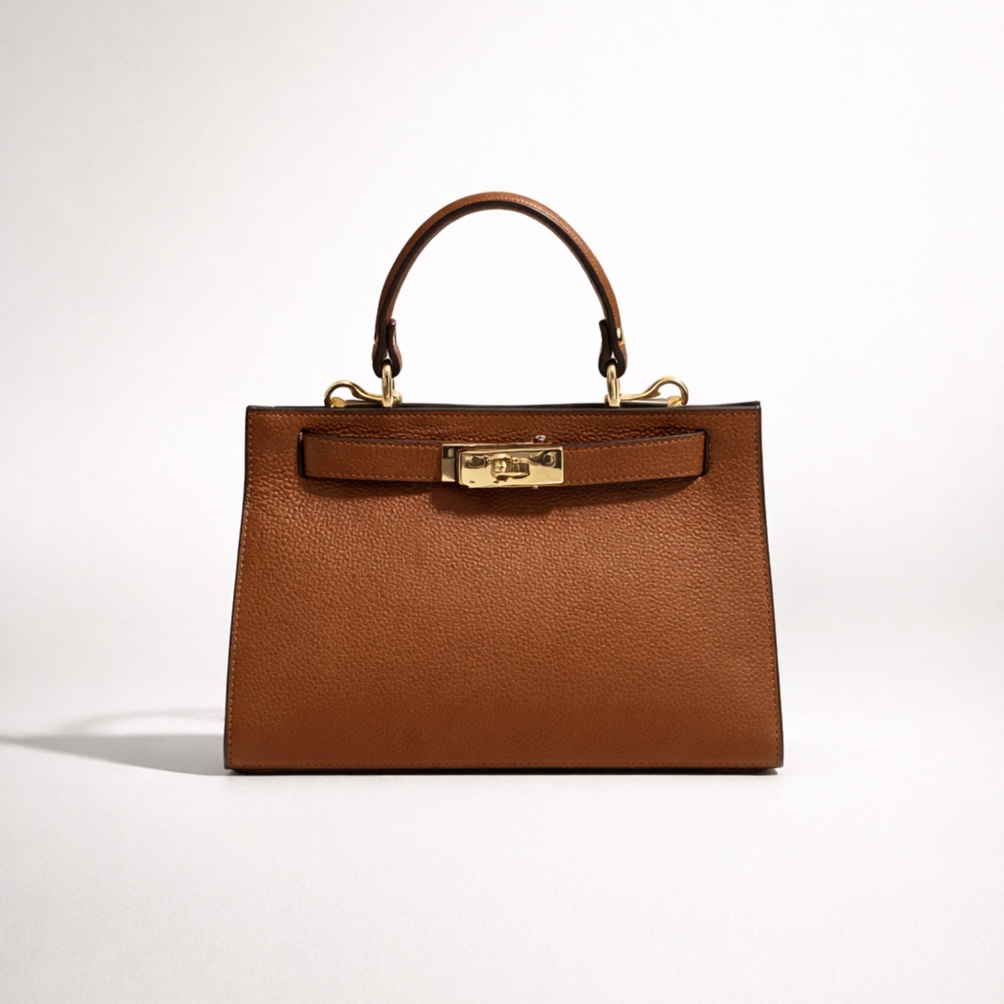 SERENA BAG – Borsa a Mano in Vera Pelle Beige Elegante con Dettagli Oro