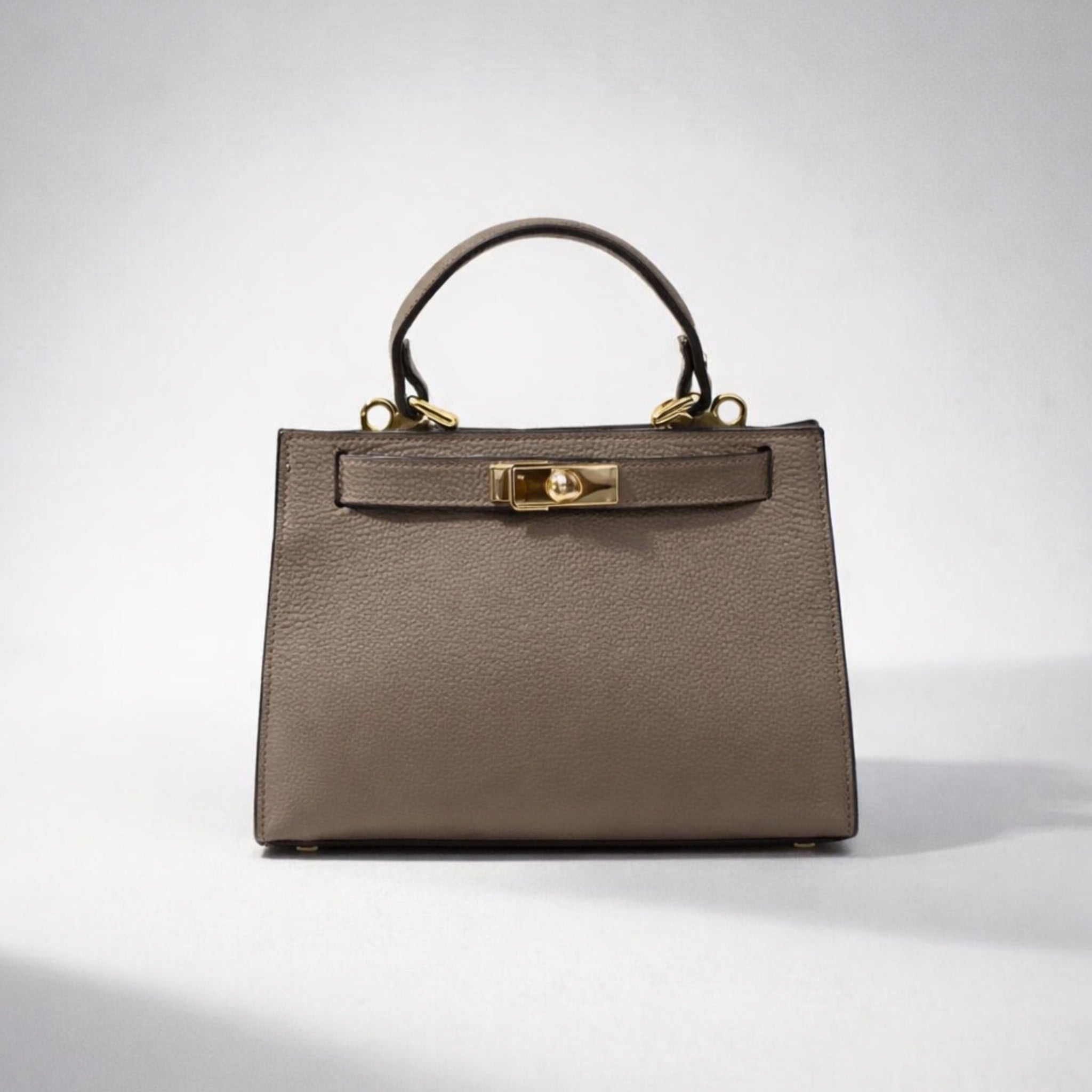 SERENA BAG – Borsa a Mano in Vera Pelle Beige Elegante con Dettagli Oro