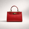 SERENA BAG ROSSO – Borsa a Mano in Vera Pelle Beige Elegante con Dettagli Oro