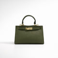 SERENA BAG VERDE – Borsa a Mano in Vera Pelle Beige Elegante con Dettagli Oro
