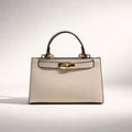 SERENA AVORIO – Borsa a Mano in Vera Pelle Beige Elegante con Dettagli Oro