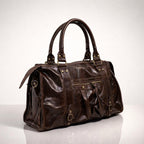 CLAUDIA BAG MARRONE GRANDE – Borsa in Vera Pelle Vintage con Borchie e Dettagli Oro