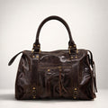 CLAUDIA BAG MARRONE GRANDE – Borsa in Vera Pelle Vintage con Borchie e Dettagli Oro