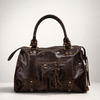 CLAUDIA BAG MARRONE GRANDE – Borsa in Vera Pelle Vintage con Borchie e Dettagli Oro