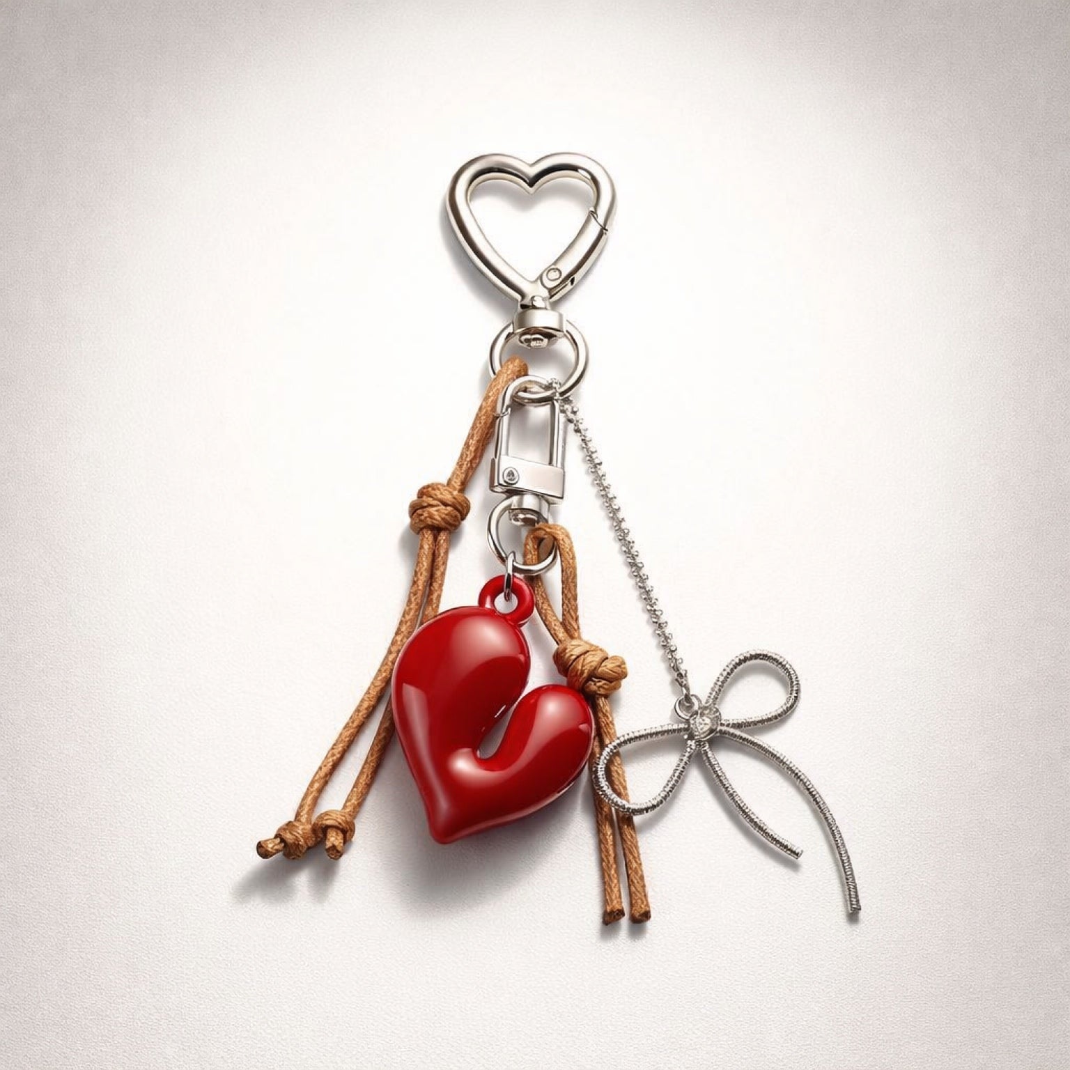 Charms Cuore Metallo con Fiocco – Accessorio per Borsa e Portachiavi Elegante