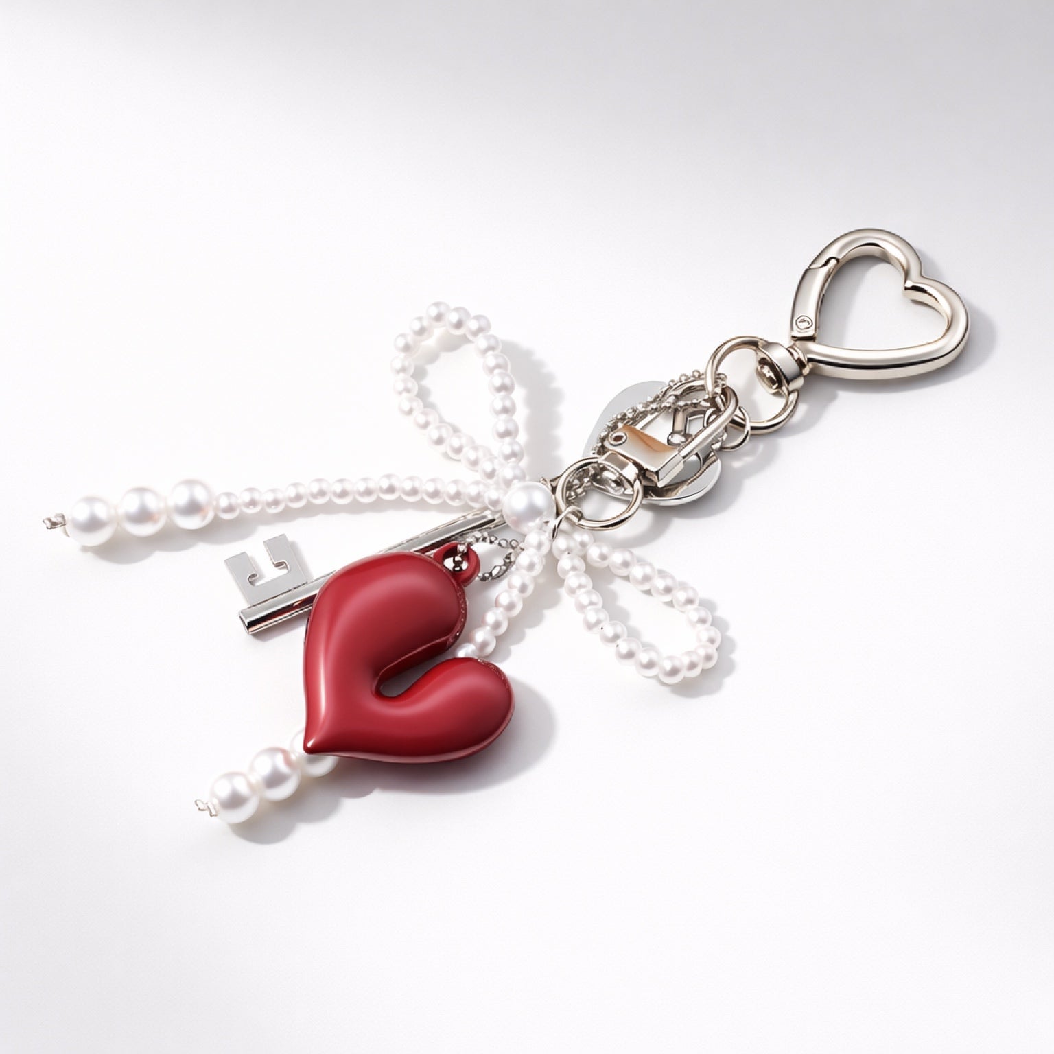Charms Cuore Metallo con Fiocco – Accessorio per Borsa e Portachiavi Elegante